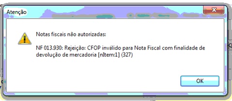 Rejeição 327 - erro