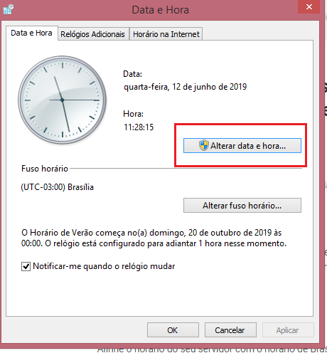 Rejeição 506 - Data e hora Windows