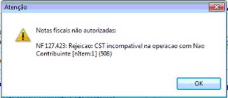 Rejeição 508 - CST incompatível