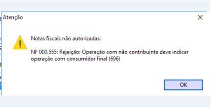 Rejeição 696 - Contribuinte é consumidor fnal