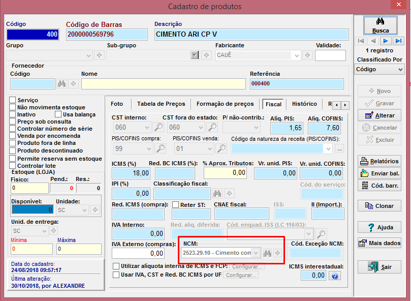Rejeição 778 - NCM na aba Fiscal