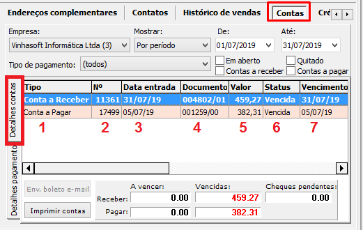 A Aba Contas em cadastro de entidades no VSI Gestão