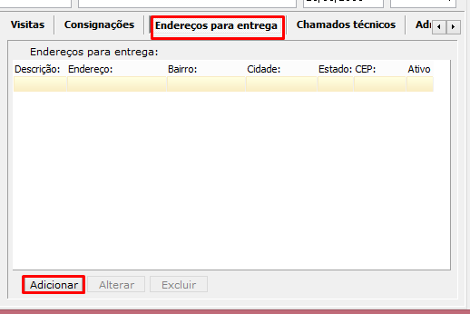 Aba Endereços para Entrega, no Cadastro de Entidades no VSi Gestão