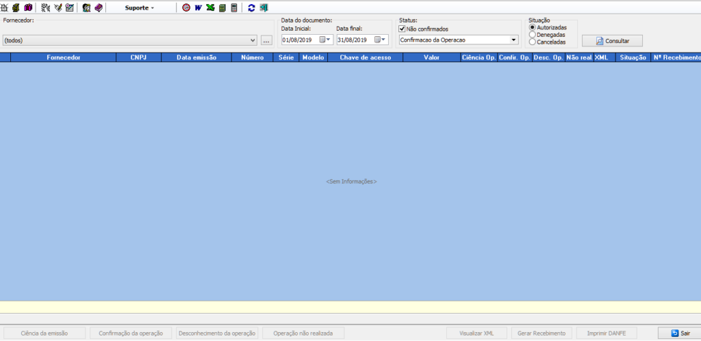 Tela do Detector de XMl no VSI Gestão