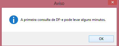 Tela da primeira consulta do DF-e, com mensgaem de demora