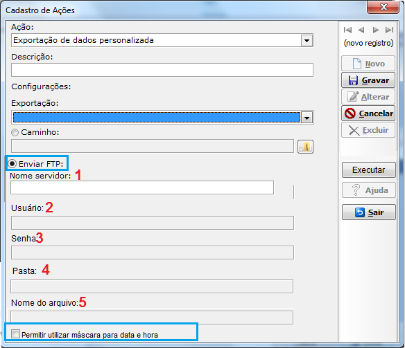 Cadastro de Ações - Enviar FTP