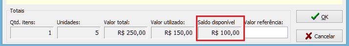 O saldo disponível exibie quanto ainda pode ser usado para dedução da nota fiscal escolhida