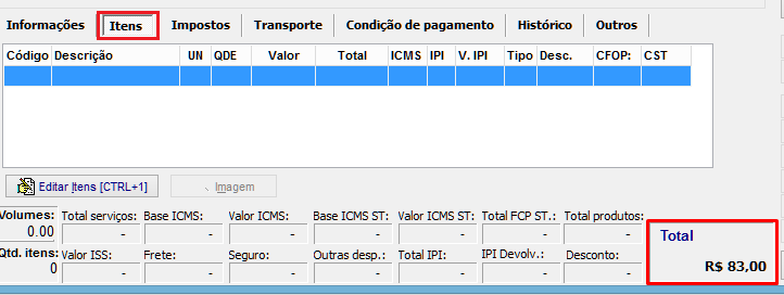 Valor da dedução no total da nota fiscal, ainda que não haja itens