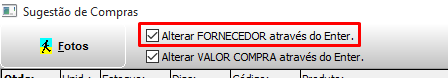 Alterar fornecedor através do Enter no Sugestão de Compras