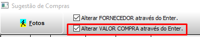 Sugestão de Compras - Opção de Alterar valor compra