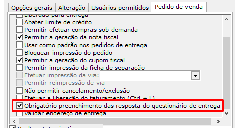 Opção de Obrigatório preenchimento das respostas do questionário de entrega” no cadastro de status -VSI Gestão