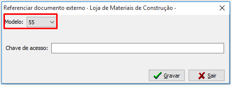 Modelo 55 - Referenciar documento externo - Vendas > Nota Fiscal > VSI Gestão