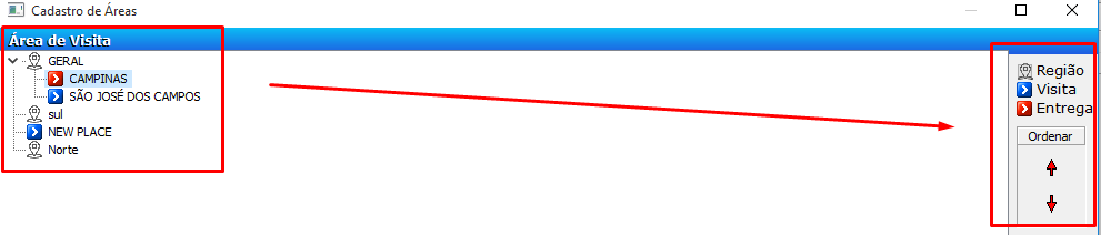 Nova visualização do Cadastro de Áreas com a inserção da região - VSI Gestão