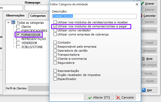 Categoria de fornecedor - Módulos de compras/contas a pagar no VSI Gestão