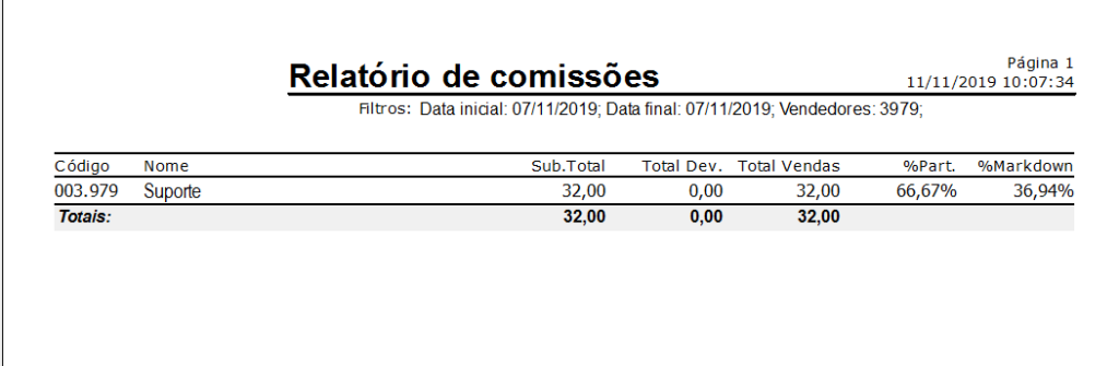 Relatório de comissão vendedor resumido - Plug-in de comissionamento