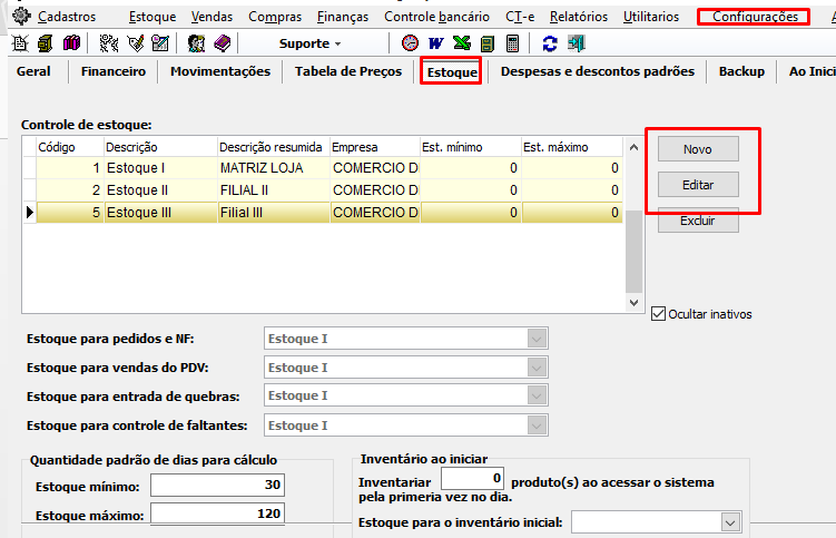 Cadastro e configuração do estoque no VSI Gestão