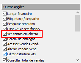 Editor de níveis - Menu de Outras opções do Faturamento