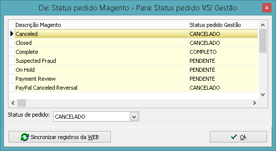 Magento - Correlação dos status do pedido VSI Gestão