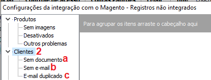 Magento - Tela de registros não integrados - Clientes