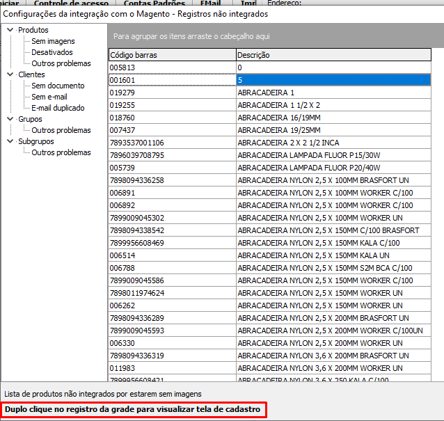 Magento - Registros não integrados - Correção de mercaodorias