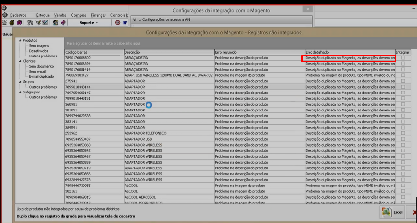 Magento - Registros não integrados - Produtos com outros problemas