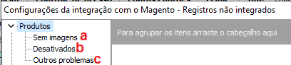 Magento - Registros não integrados - Produtos e subcategorias