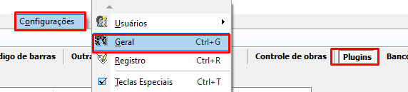 Caminho para configuraçãod e plug-ins no VSI Gestão