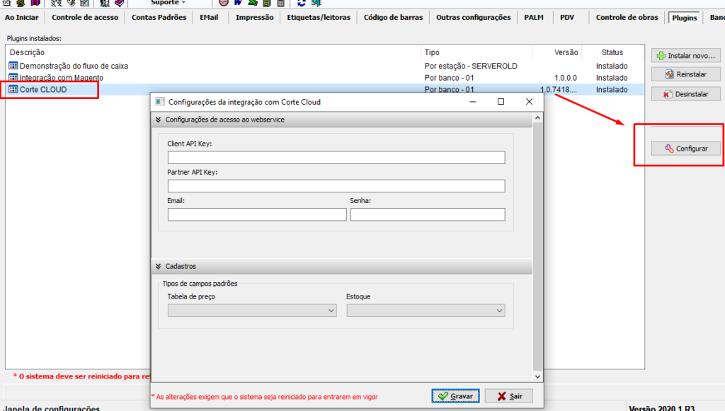 Configurando o plug-in CorteCloud