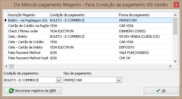 Métodos de pagamento - Integração E-commerce e VSI Gestão