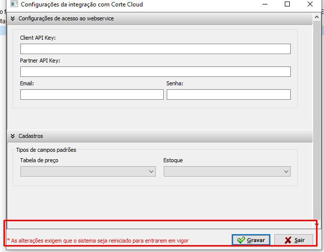 Plug-in Corte Cloud - mensagem de reinício do sistema